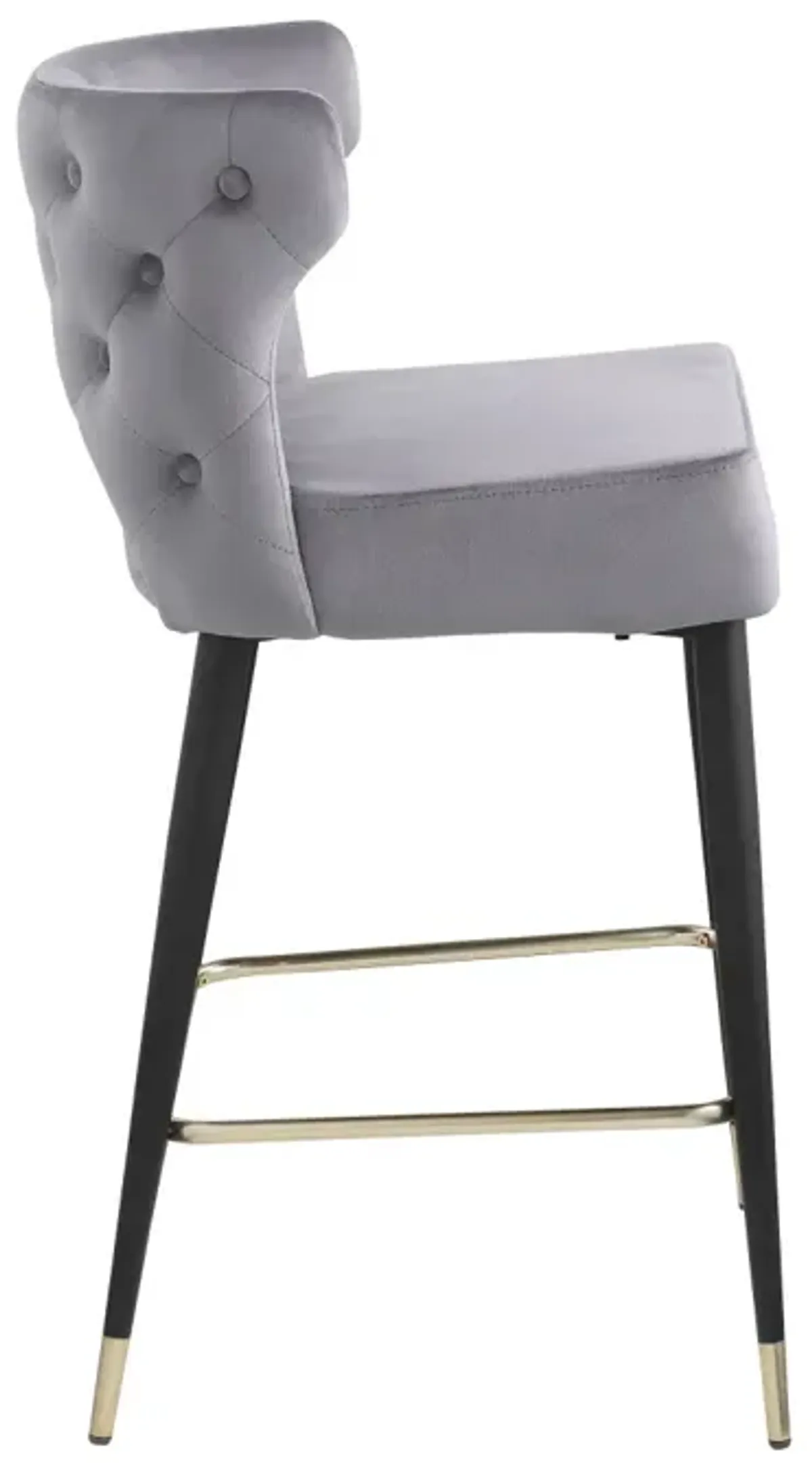 Contemporary Velvet Upholstered Counter Height Stool, Gray & Gold, 22"W x 19"D x 38.5"H