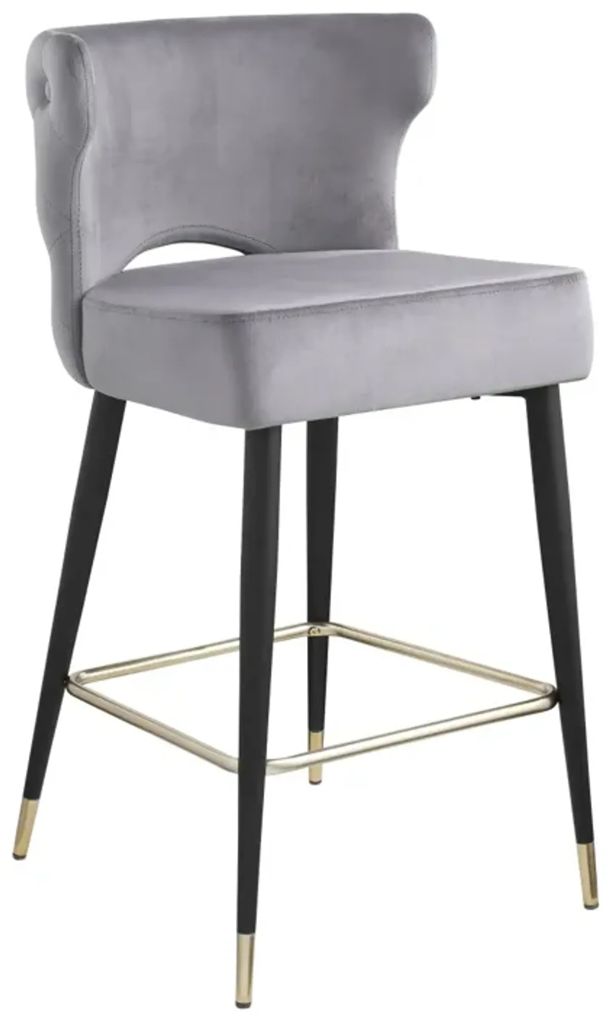 Contemporary Velvet Upholstered Counter Height Stool, Gray & Gold, 22"W x 19"D x 38.5"H