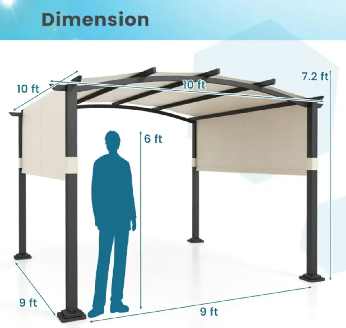 Hivvago 10 x 10 ft Outdoor Pergola Modern Arched Patio Garden Shelter with Retractable Sunshade Canopy