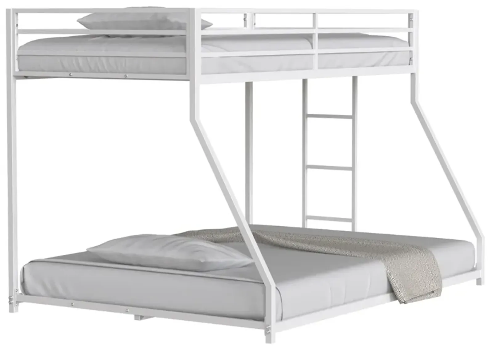 Adam Twin Over Full Metal Bunk Bed Frame with Guardrails, Interchangeable Ladder, No Box Spring Required, Easy Assembly, White