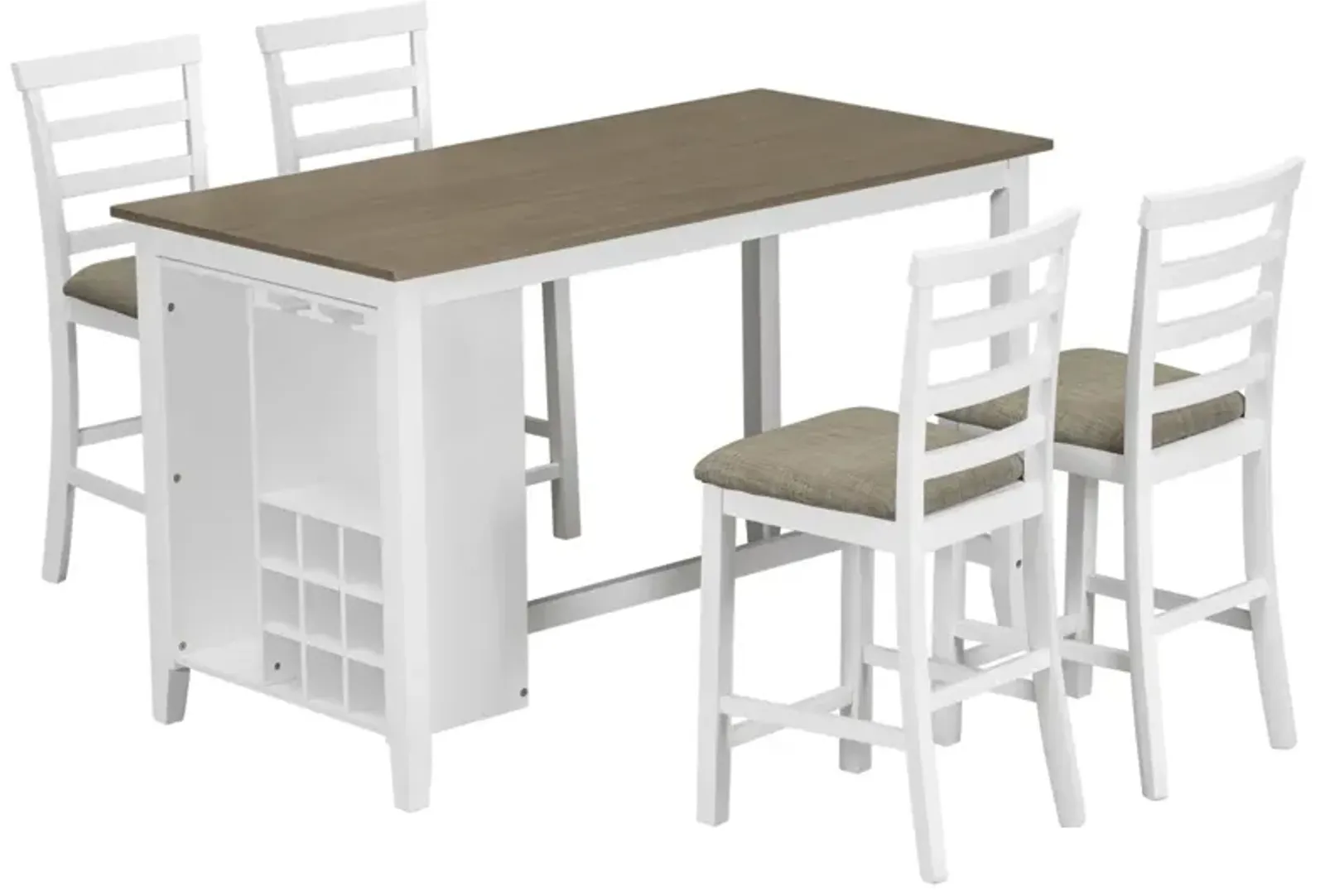 5-Piece Multi-Functional Rubberwood Counter Height Dining Set With Padded Chairs