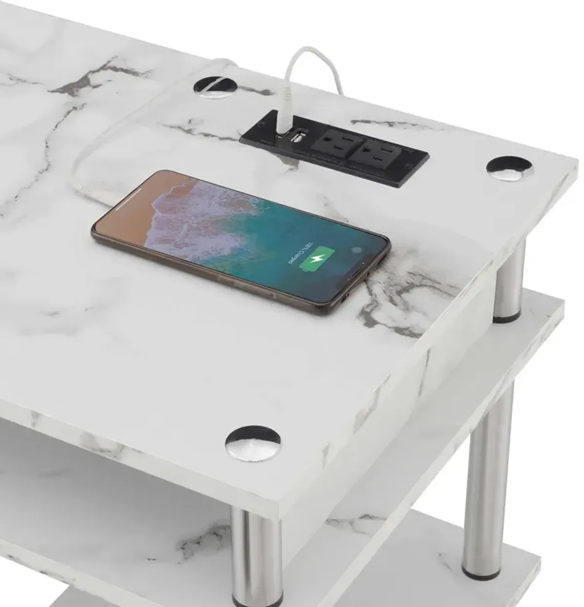 Convenience Concepts Designs2Go No Tools Student Desk With Charging Station, White Marble