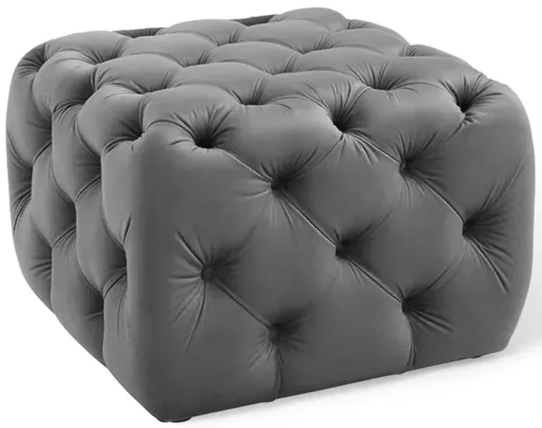 Amour Tufted Button Square Performance Velvet Ottoman