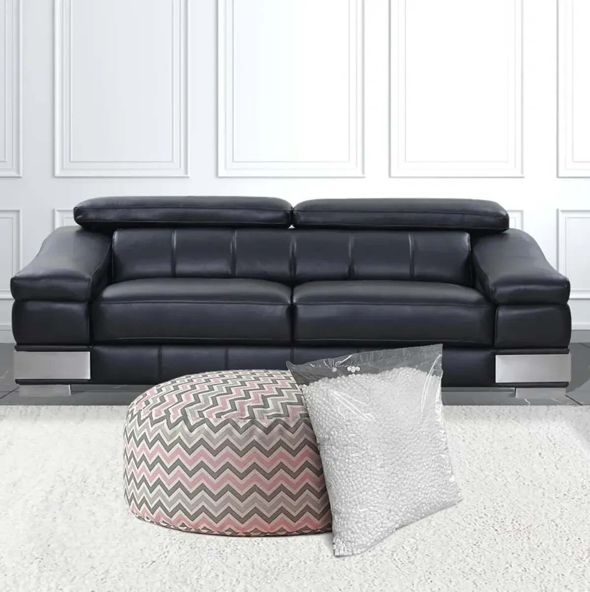 Homezia 24" Twill Round Chevron Pouf Ottoman