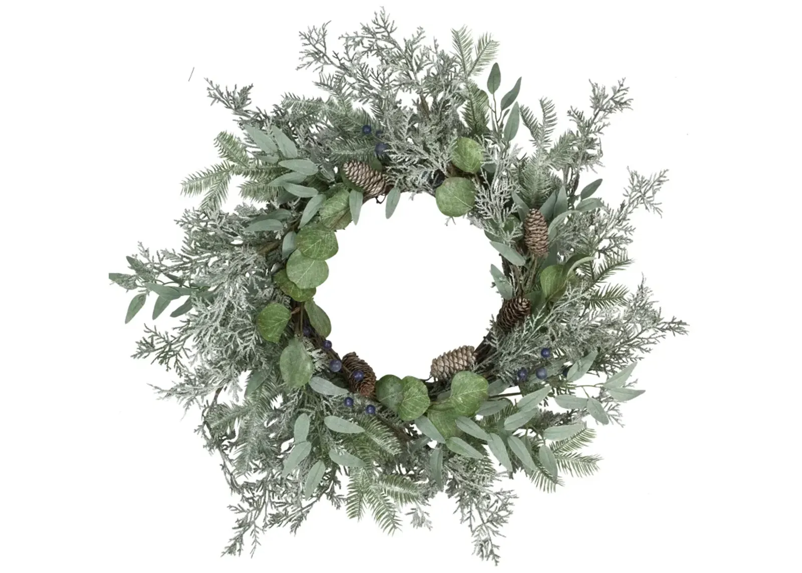 Frosted Green Mixed Foliage and Blueberries Artificial Christmas Wreath  26-Inch  Unlit