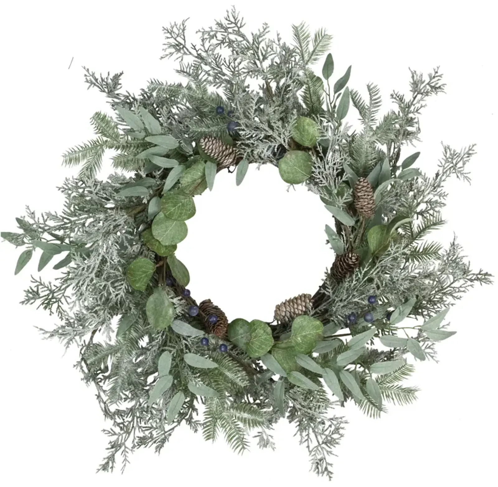 Frosted Green Mixed Foliage and Blueberries Artificial Christmas Wreath  26-Inch  Unlit