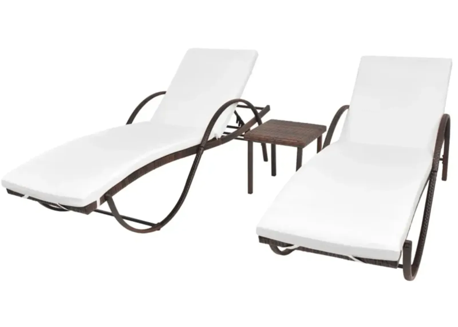 vidaXL Sun Loungers 2 pcs with Table Poly Rattan Brown