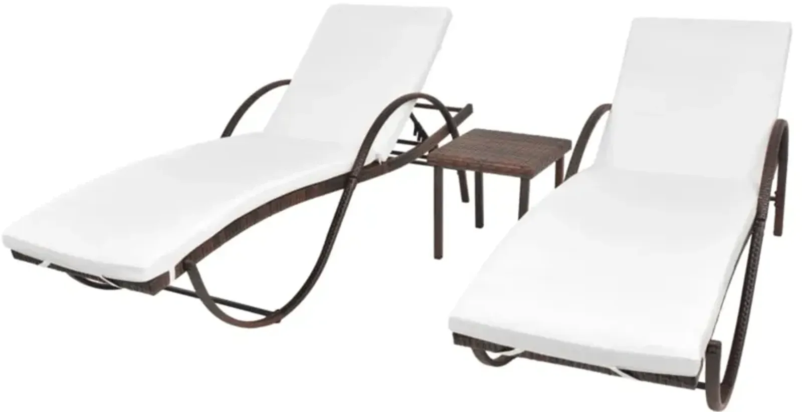 vidaXL Sun Loungers 2 pcs with Table Poly Rattan Brown