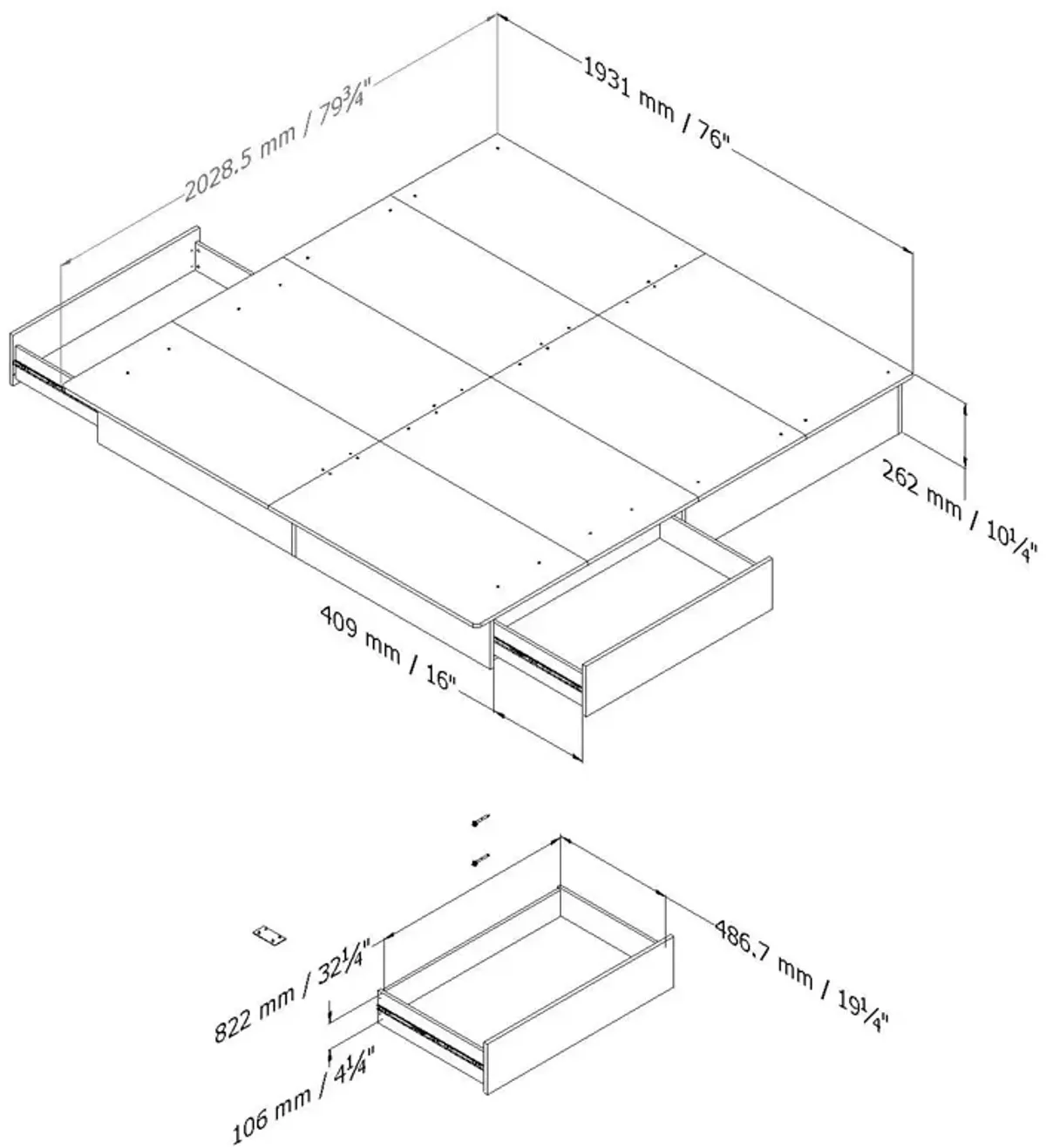 Hivvago King size Modern Platform Bed with Storage Drawers in White Finish