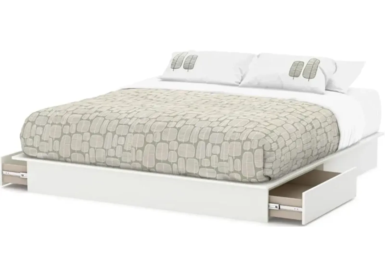 Hivvago King size Modern Platform Bed with Storage Drawers in White Finish