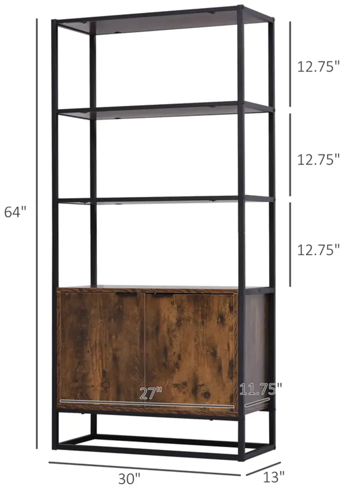 Rustic Brown Organizer: Tall Cabinet with Open Shelves for Living Room