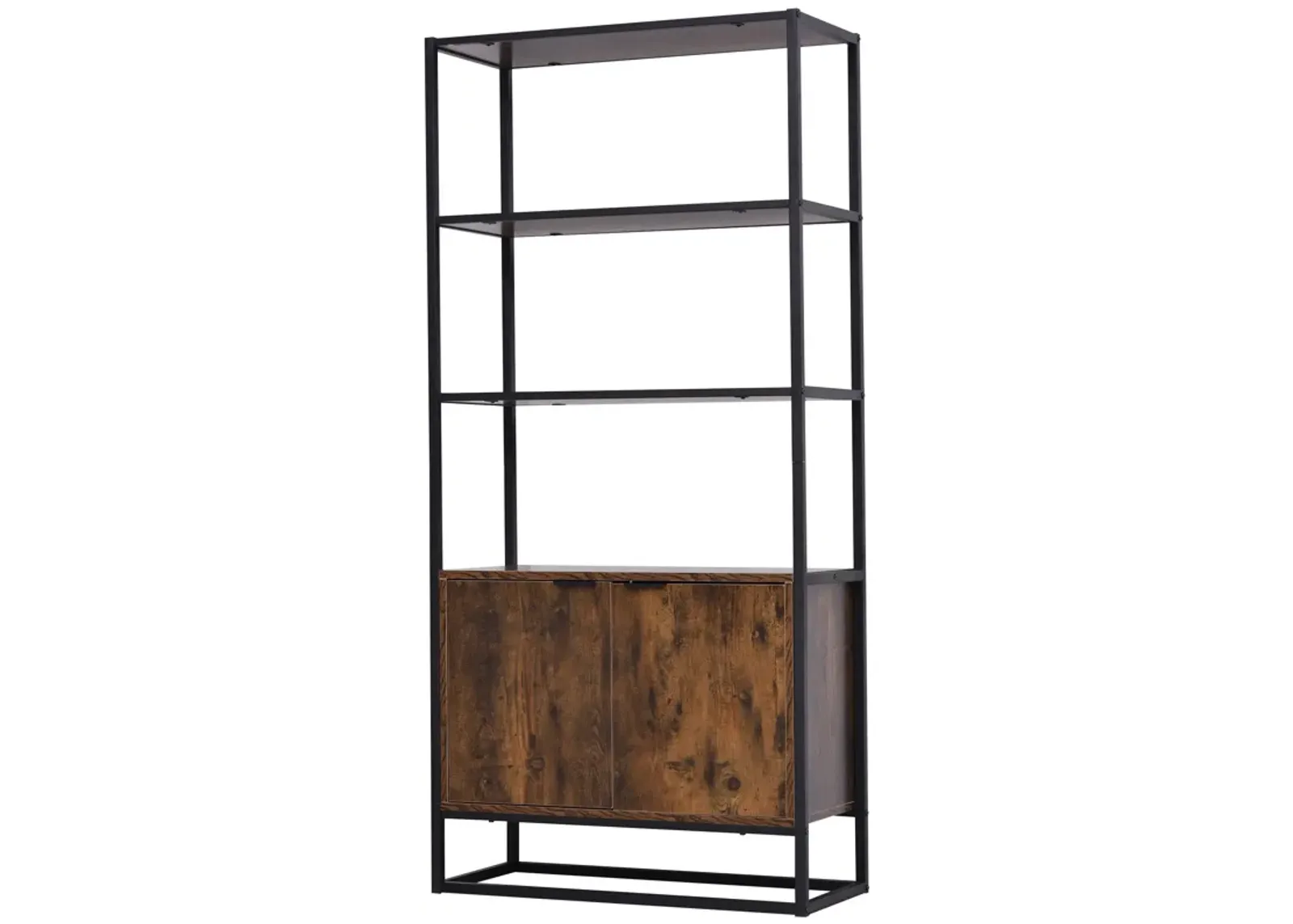 Rustic Brown Organizer: Tall Cabinet with Open Shelves for Living Room