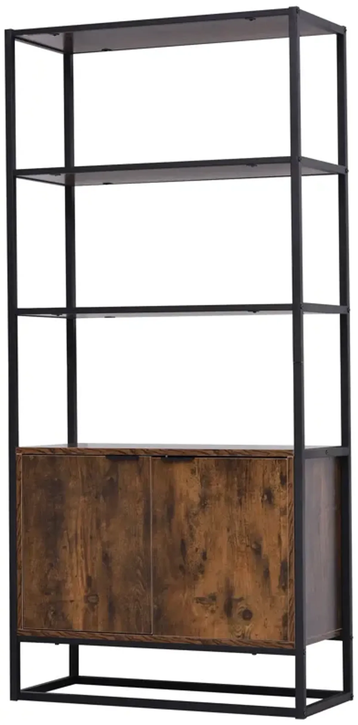 Rustic Brown Organizer: Tall Cabinet with Open Shelves for Living Room