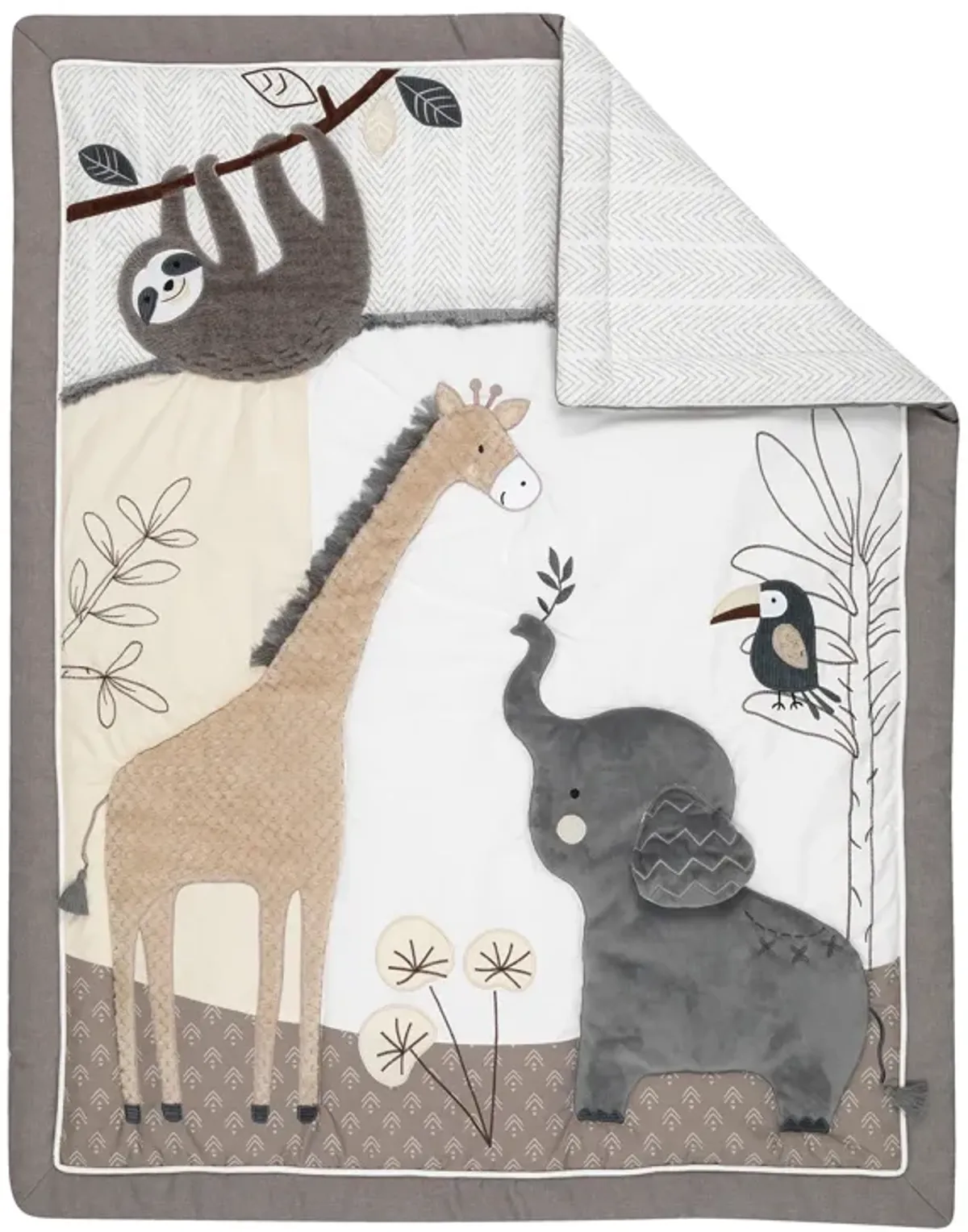 Lambs & Ivy Baby Jungle Animals 4-Piece Gray/White/Taupe Crib Bedding Set