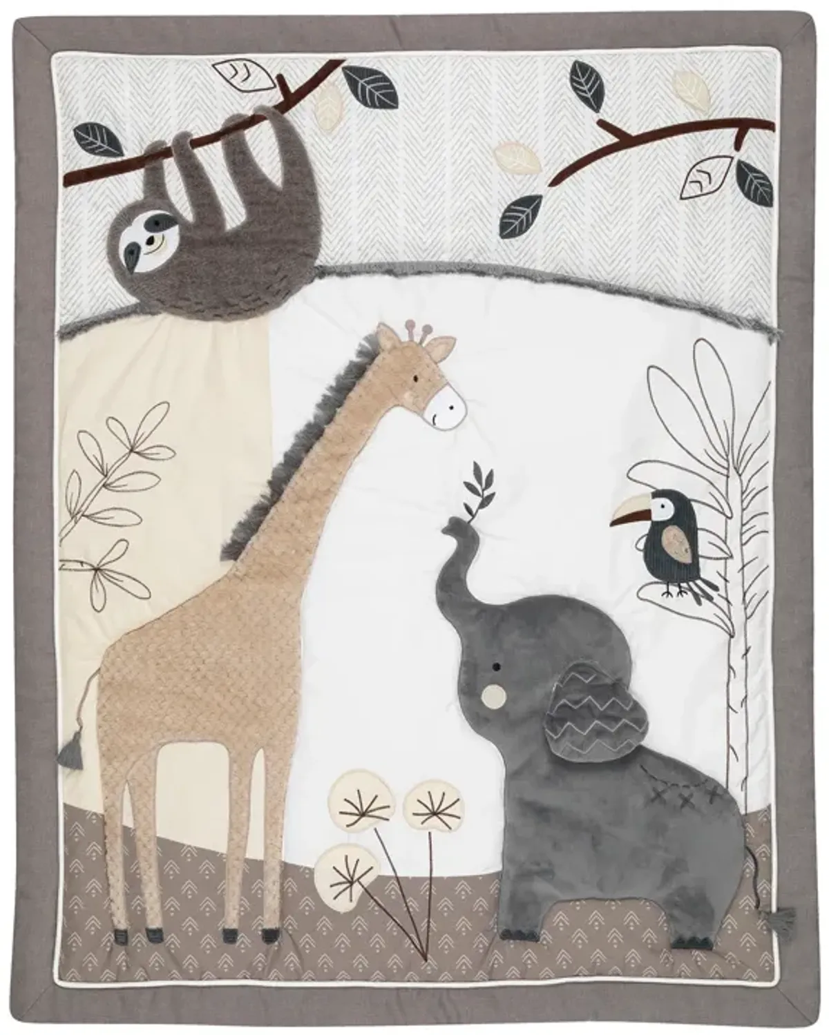 Lambs & Ivy Baby Jungle Animals 4-Piece Gray/White/Taupe Crib Bedding Set