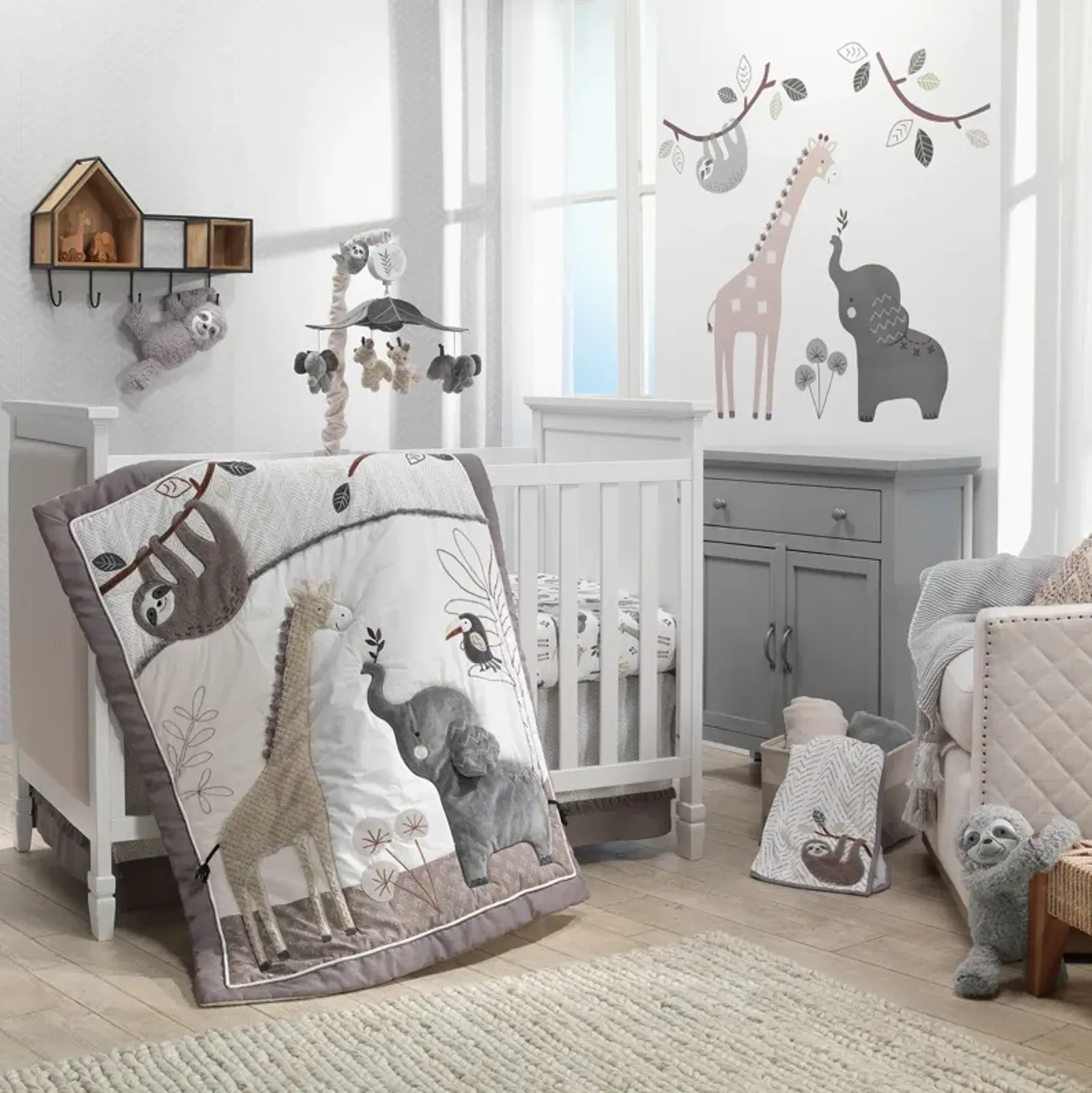 Lambs & Ivy Baby Jungle Animals 4-Piece Gray/White/Taupe Crib Bedding Set