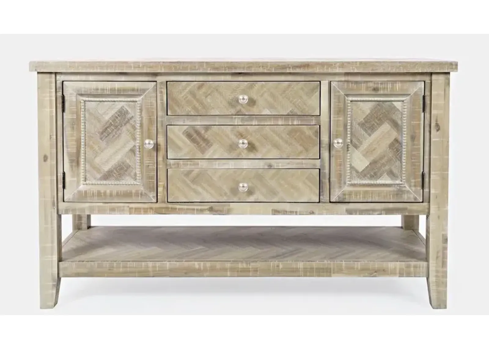 Jofran Fairview Transitional Herringbone Contemporary Distressed Acacia Buffet Server