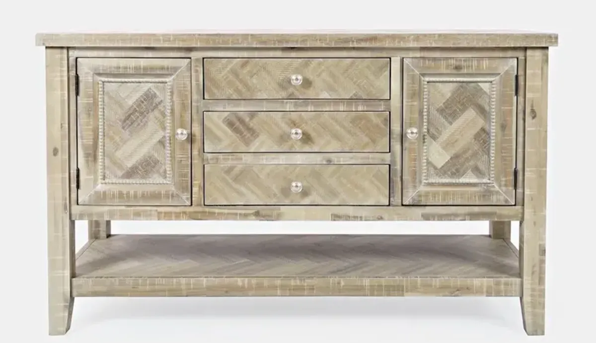 Jofran Fairview Transitional Herringbone Contemporary Distressed Acacia Buffet Server