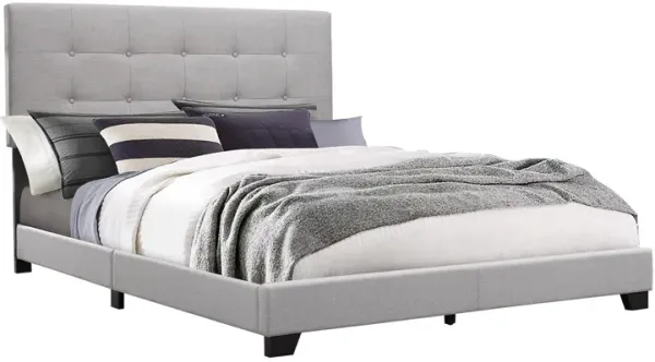 Lawrence King Size Bed, Wood Frame, Light Gray Button Tufted Upholstery - Benzara