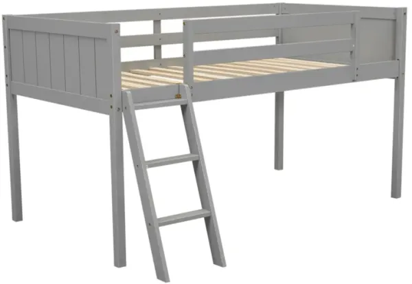 Whisen Elegant Design Twin Size Wood Low Loft Bed with Convertible Ladder