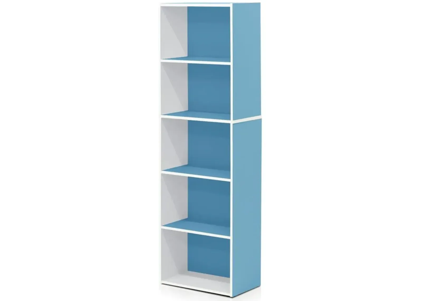 Furinno Luder Bookcase / Book / Storage , 5-Tier, White / Light Blue