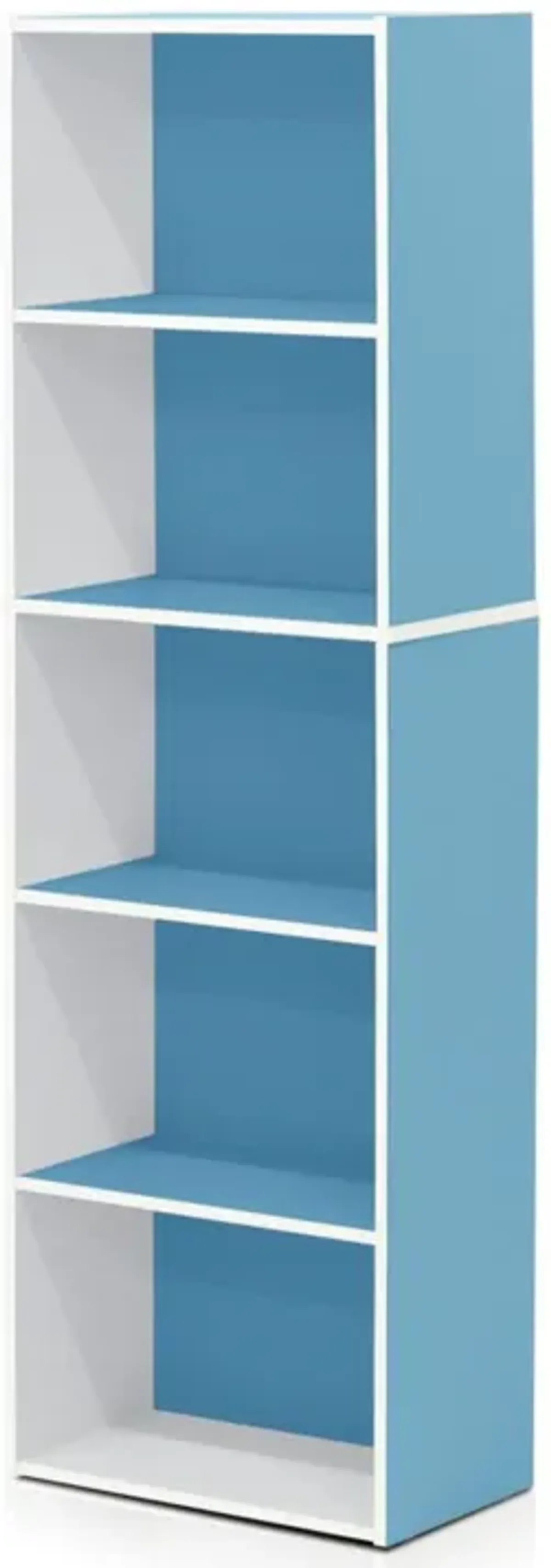 Furinno Luder Bookcase / Book / Storage , 5-Tier, White / Light Blue