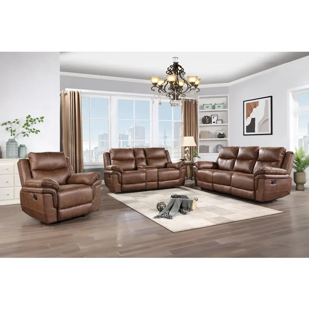 New Classic Furniture Ryland Console Loveseat W/ Dual Recliners--Brown