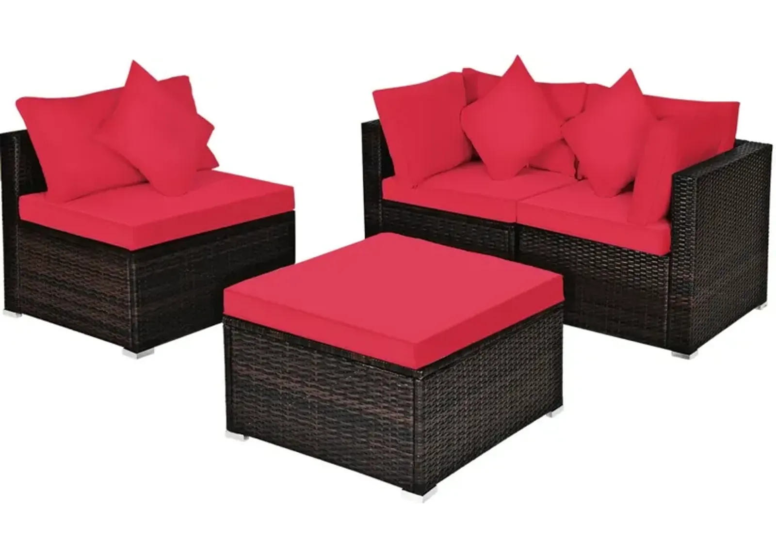 4 Pcs Ottoman Garden Deck Patio Rattan Wicker Furniture Set Cushioned Sofa