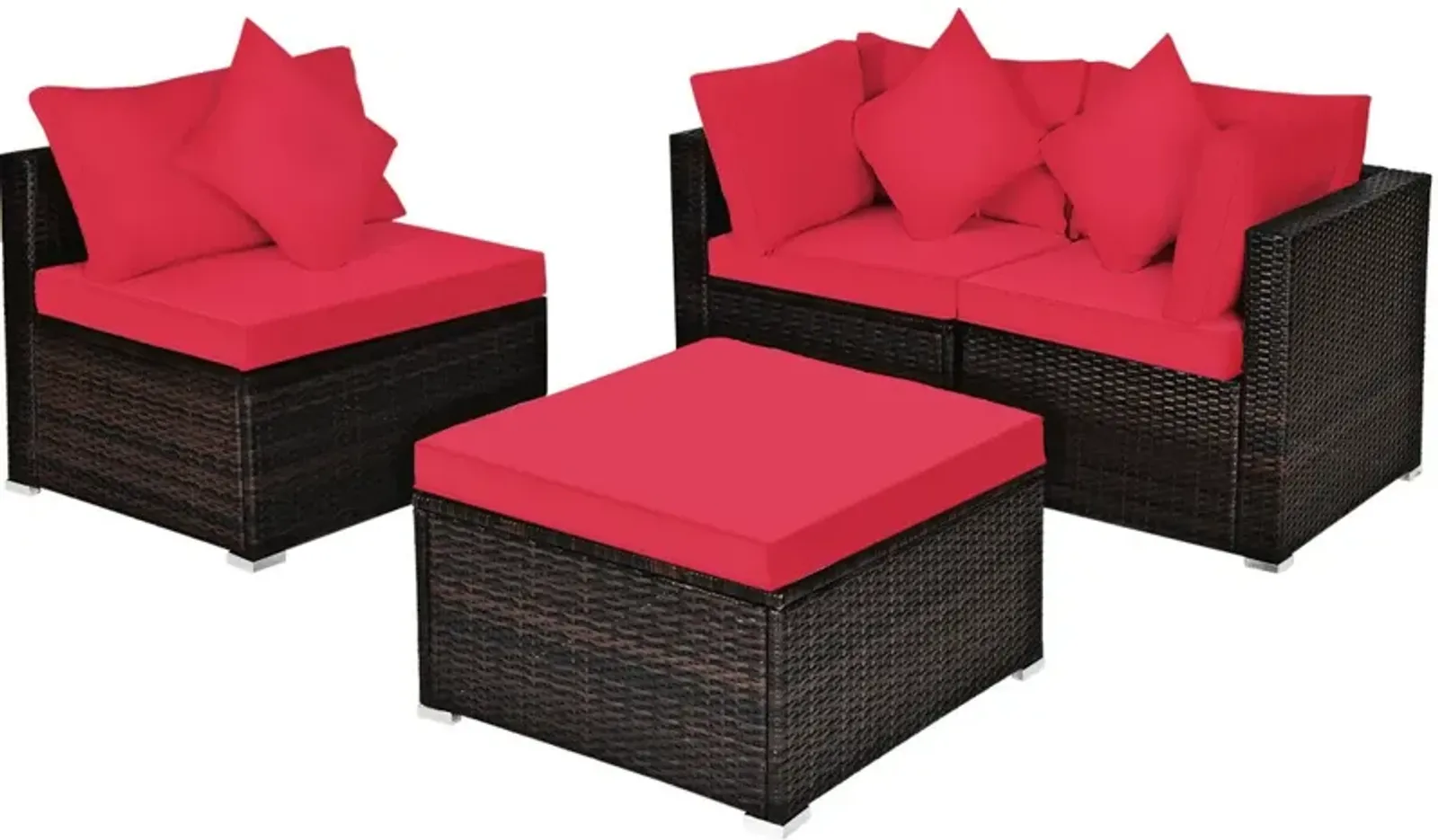 4 Pcs Ottoman Garden Deck Patio Rattan Wicker Furniture Set Cushioned Sofa