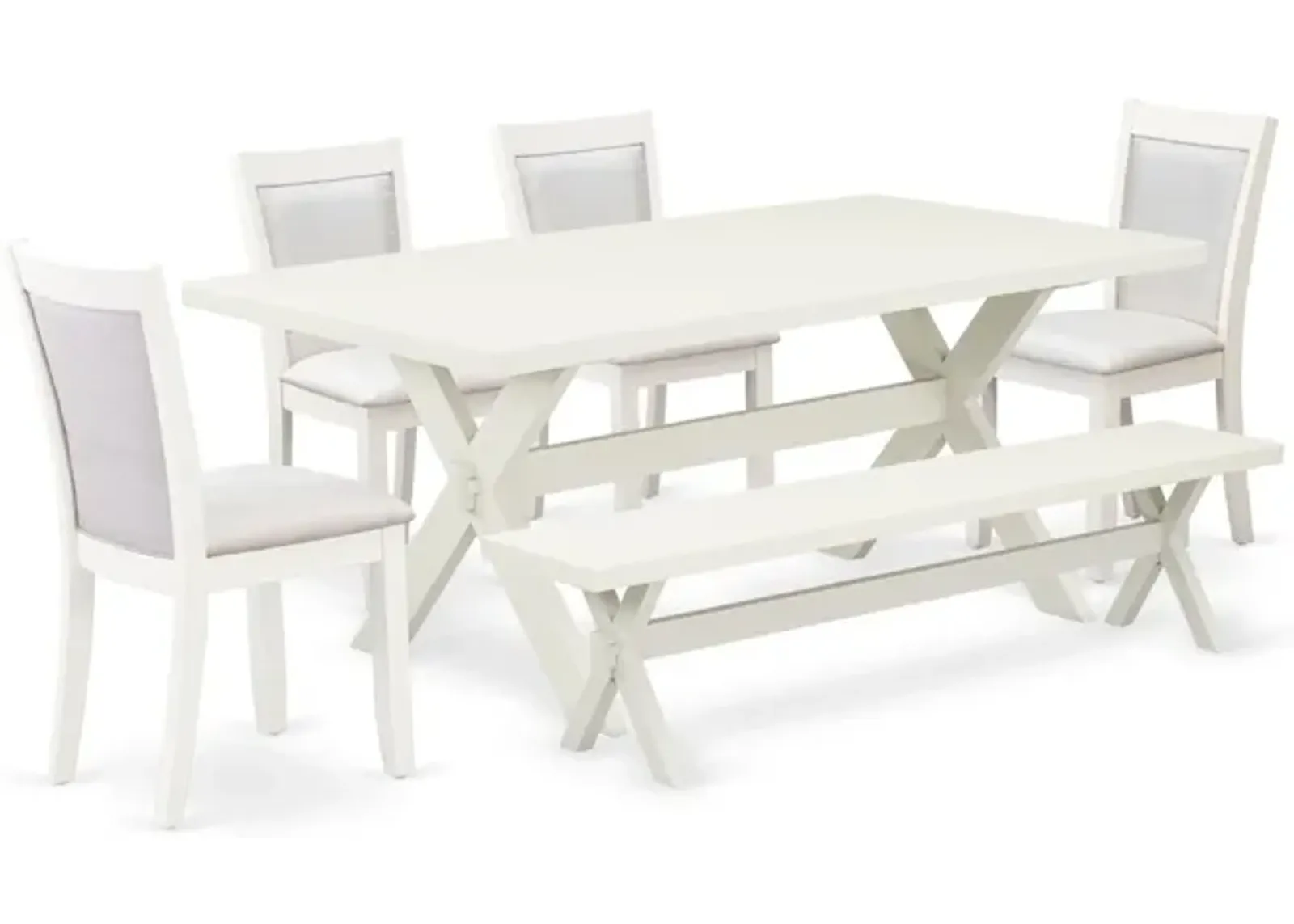 East West Furniture X027MZ001-6 6Pc Dinette Set - Rectangular Table , 4 Parson Chairs and a Bench - Multi-Color Color