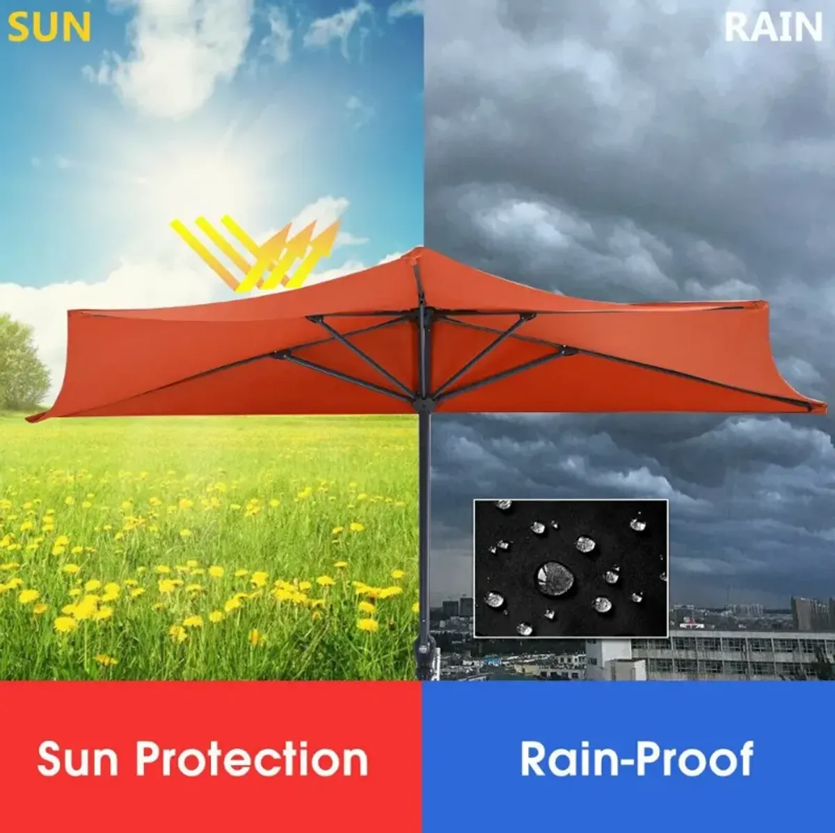 9 Feet Patio Bistro Half Round Umbrella without Weight Base