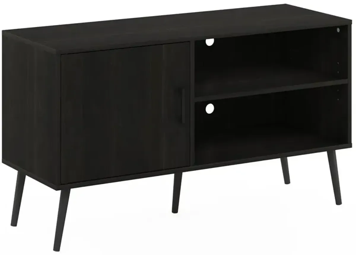 Furinno Claude Mid Century Style TV Stand with Wood Legs, One Cabinet Two Shelves, Espresso