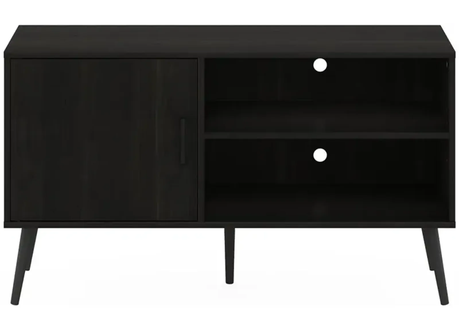 Furinno Claude Mid Century Style TV Stand with Wood Legs, One Cabinet Two Shelves, Espresso