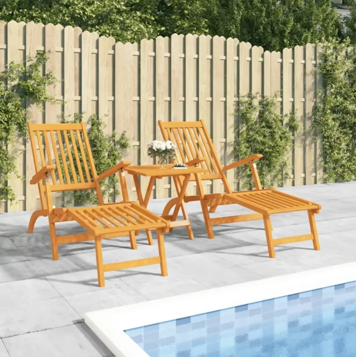 vidaXL Patio Deck Chairs with Footrests and Table Solid Wood Acacia