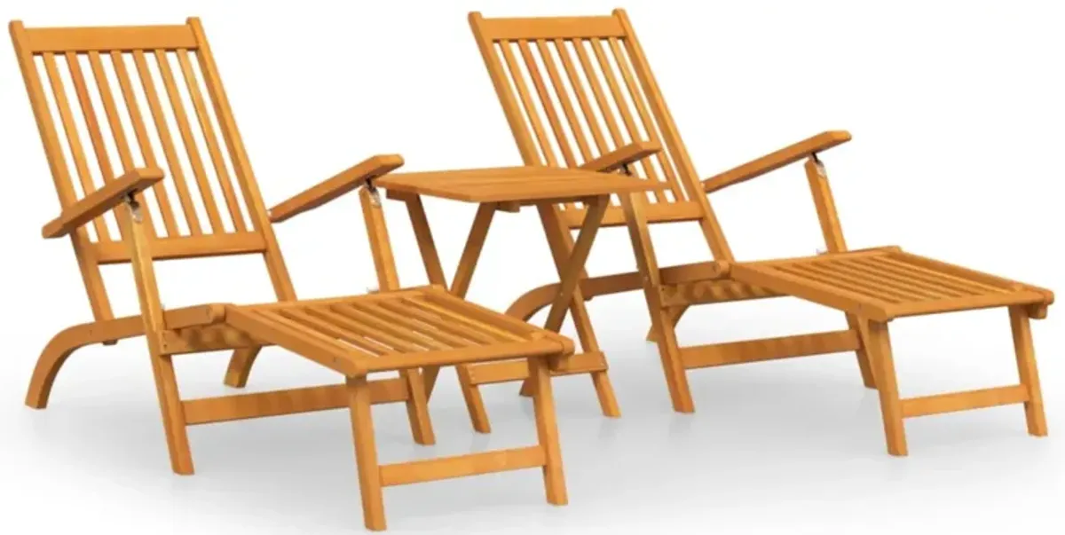 vidaXL Patio Deck Chairs with Footrests and Table Solid Wood Acacia