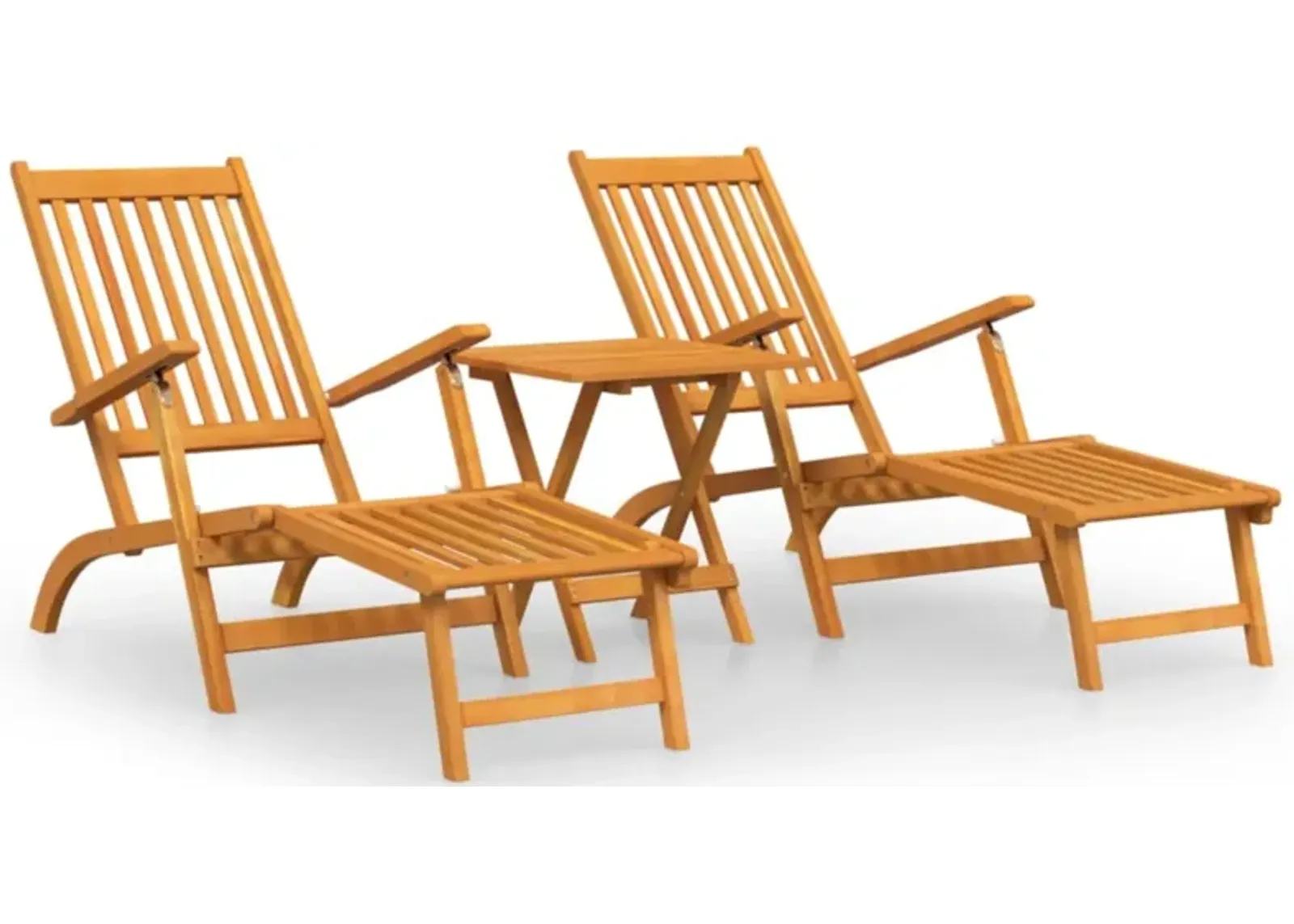 vidaXL Patio Deck Chairs with Footrests and Table Solid Wood Acacia