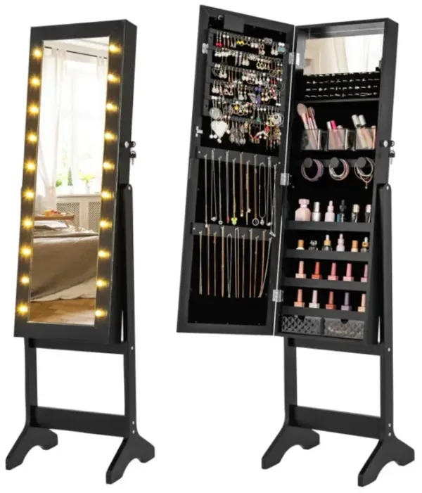 Hivvago Mirror Jewelry Cabinet with 20 Warm Lights and 4 Tilt Angles