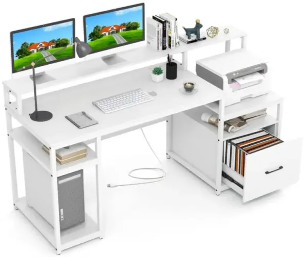 Hivvago Computer Desk with Monitor Stand & File Drawer