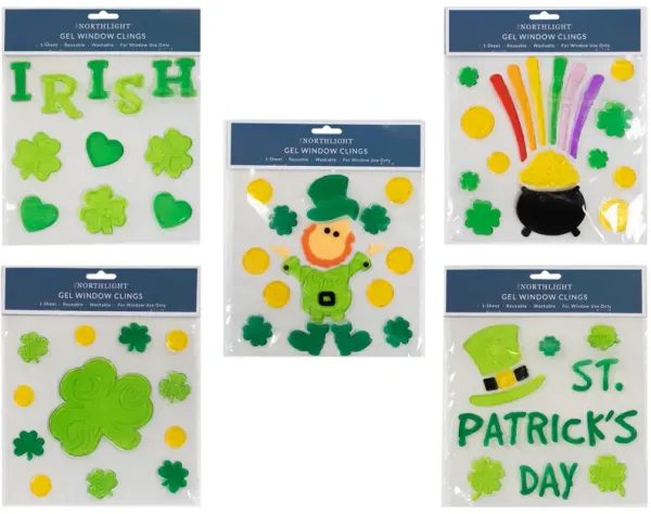 Set of 5 Double Sided St. Patrick's Day Gel Window Clings