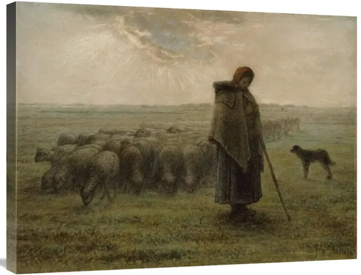 Shepherdess and Her Flock-Canvas Art-32x24