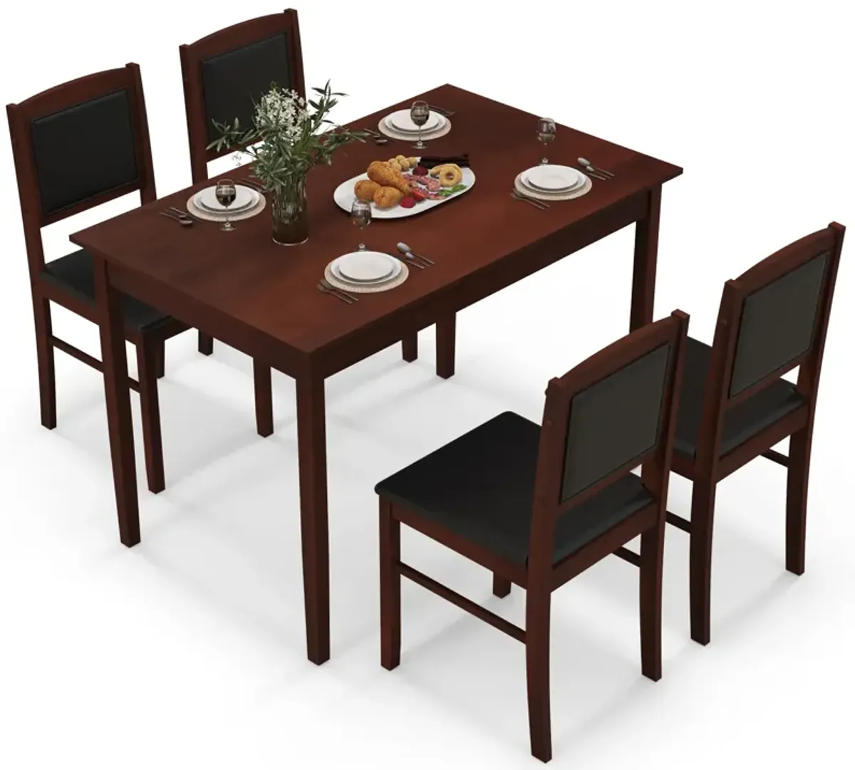 5-Piece Dining Set for 4 with Rubber Wood Legs for Small Dining Room