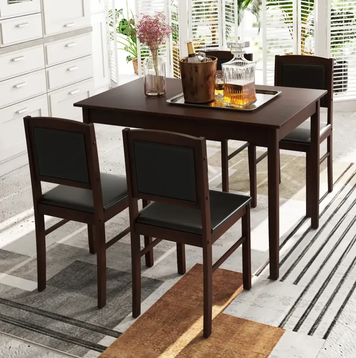 5-Piece Dining Set for 4 with Rubber Wood Legs for Small Dining Room