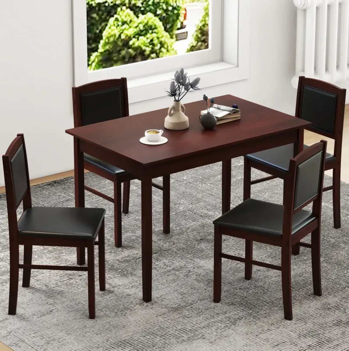 5-Piece Dining Set for 4 with Rubber Wood Legs for Small Dining Room