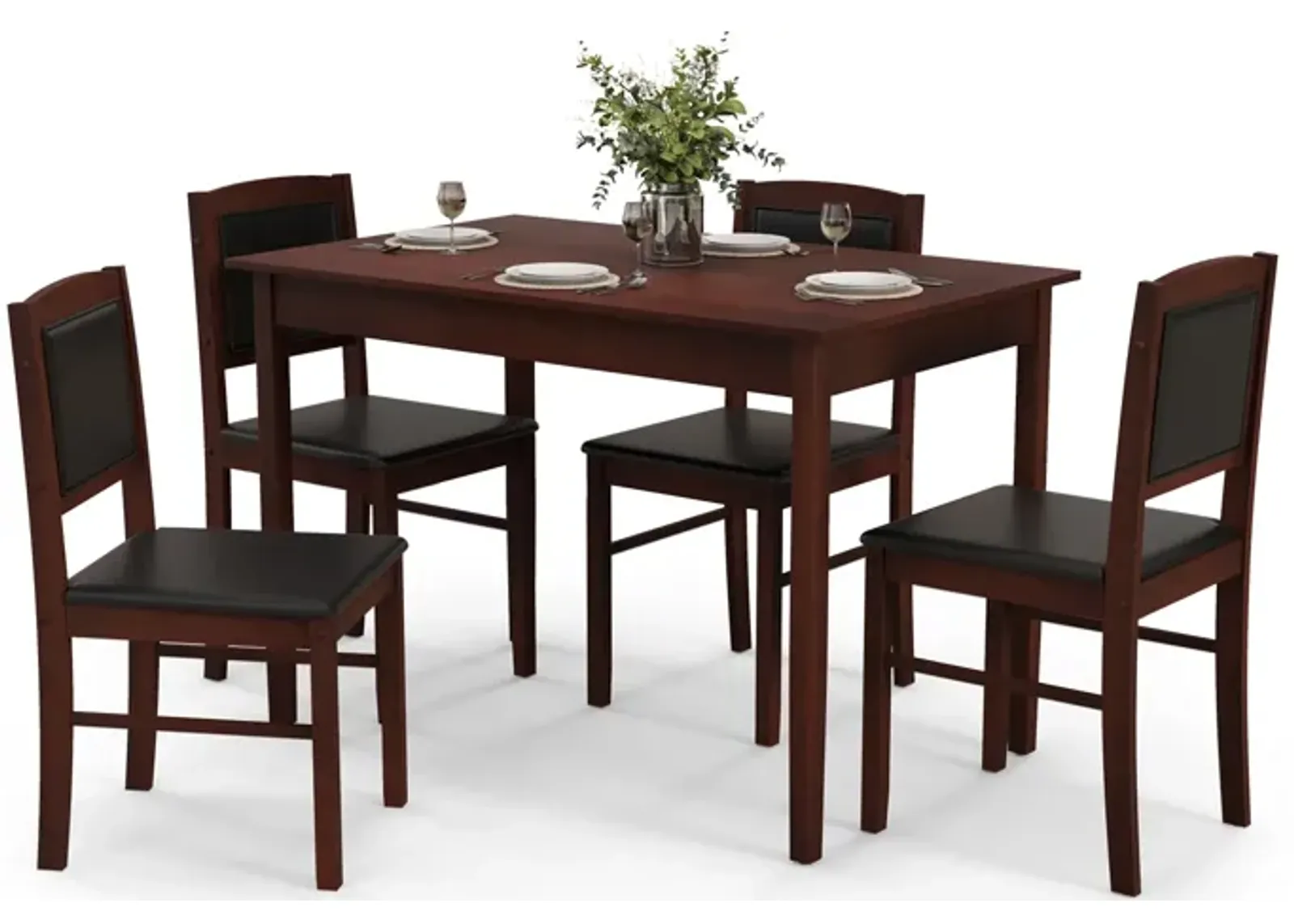 5-Piece Dining Set for 4 with Rubber Wood Legs for Small Dining Room