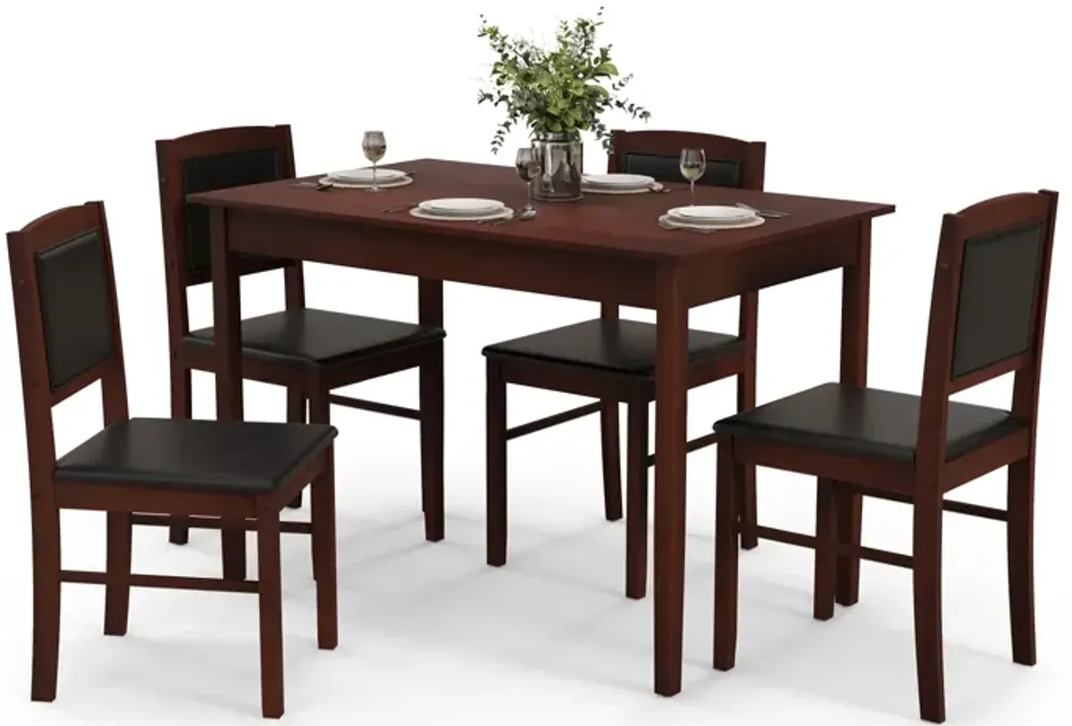 5-Piece Dining Set for 4 with Rubber Wood Legs for Small Dining Room