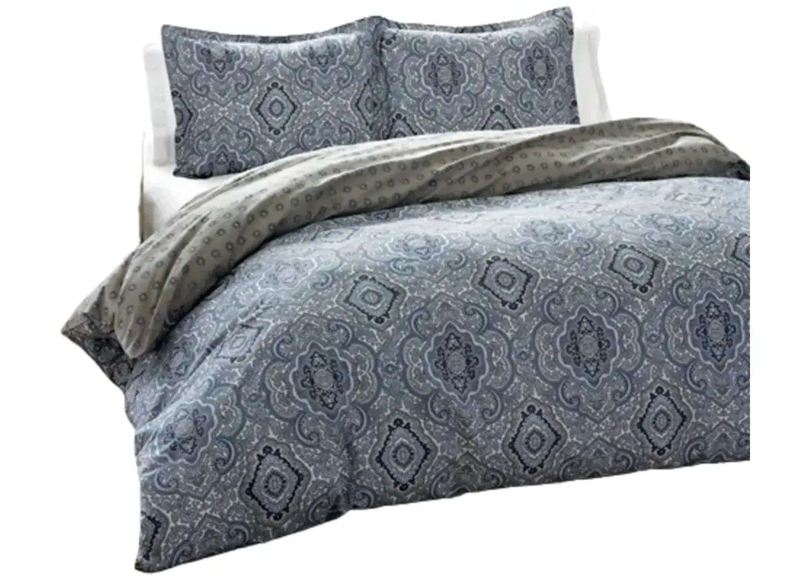 Hivvago Twin size 2-Piece Cotton Comforter Set with Blue Gray Medallion Pattern