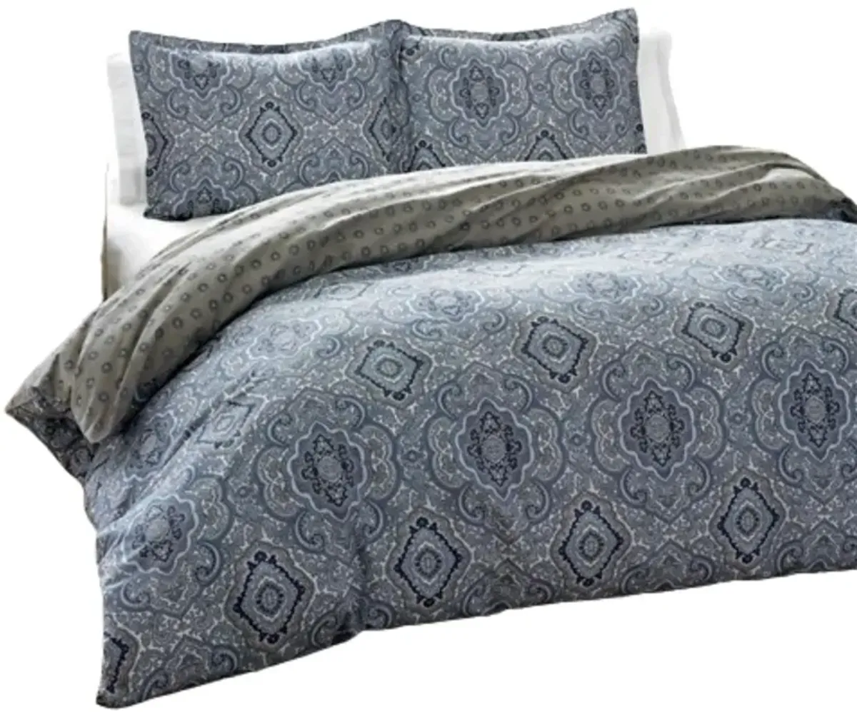 Hivvago Twin size 2-Piece Cotton Comforter Set with Blue Gray Medallion Pattern