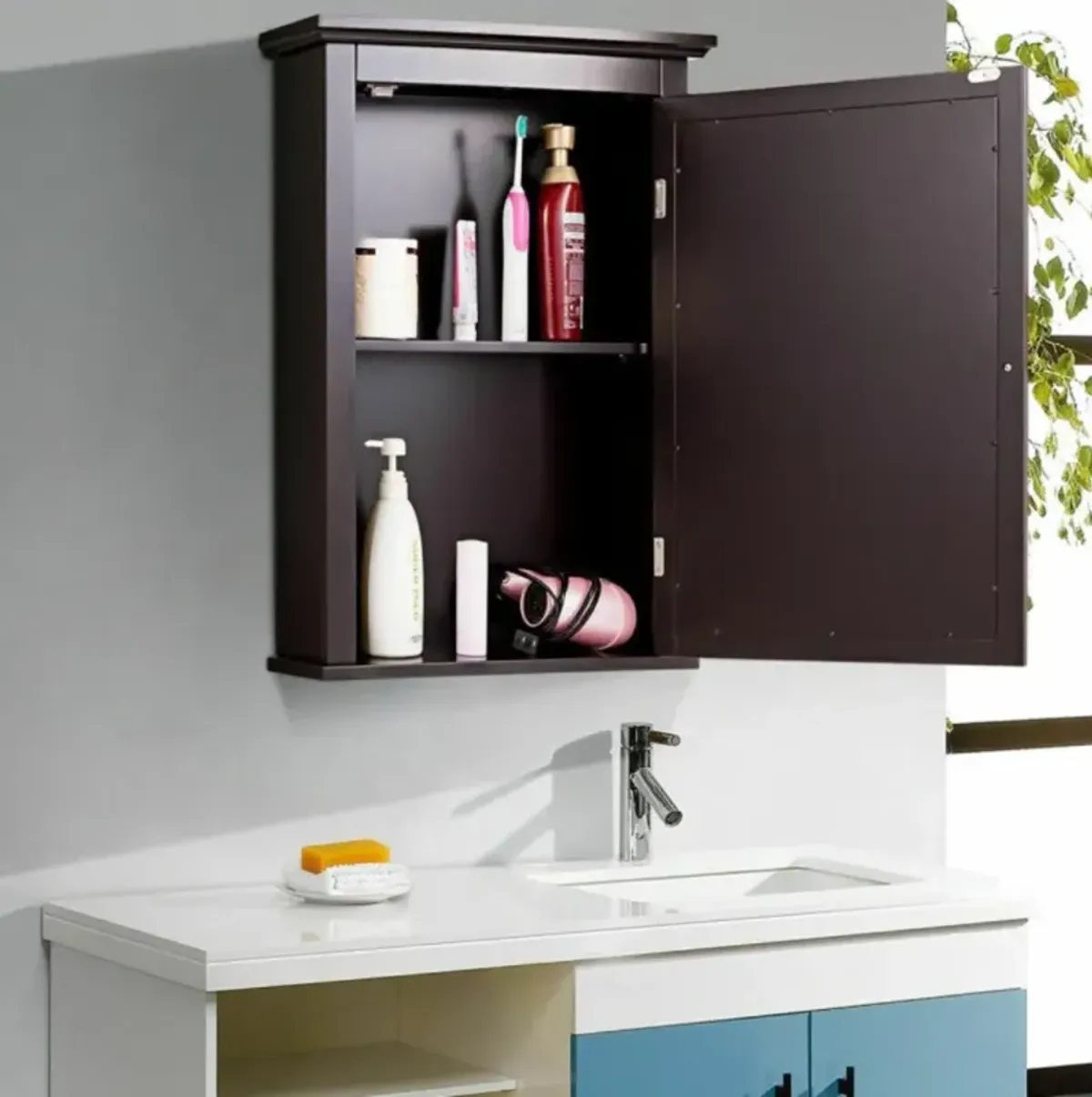 Hivvago Wall Mount Bathroom Cabinet with One Mirror Single Door Adjustable Shelves Retro Handle