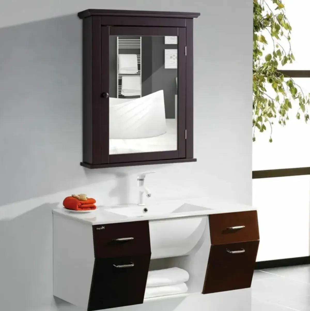 Hivvago Wall Mount Bathroom Cabinet with One Mirror Single Door Adjustable Shelves Retro Handle