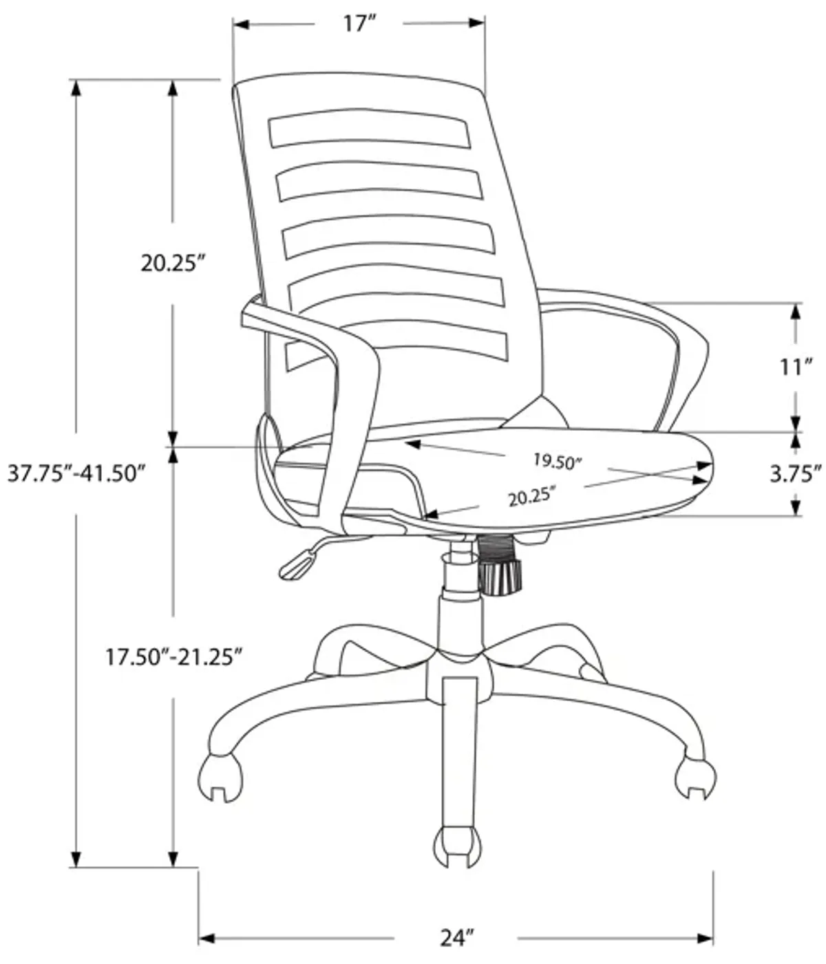 Monarch Specialties I 7224 Office Chair, Adjustable Height, Swivel, Ergonomic, Armrests, Computer Desk, Work, Metal, Mesh, Black, Contemporary, Modern